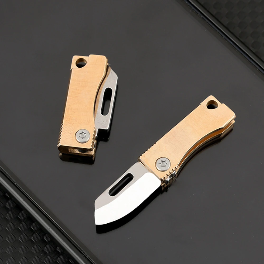 Mini brass Outdoor Camping Self Defense Emergency Survival Knife Tool Folding Portable Key Knife