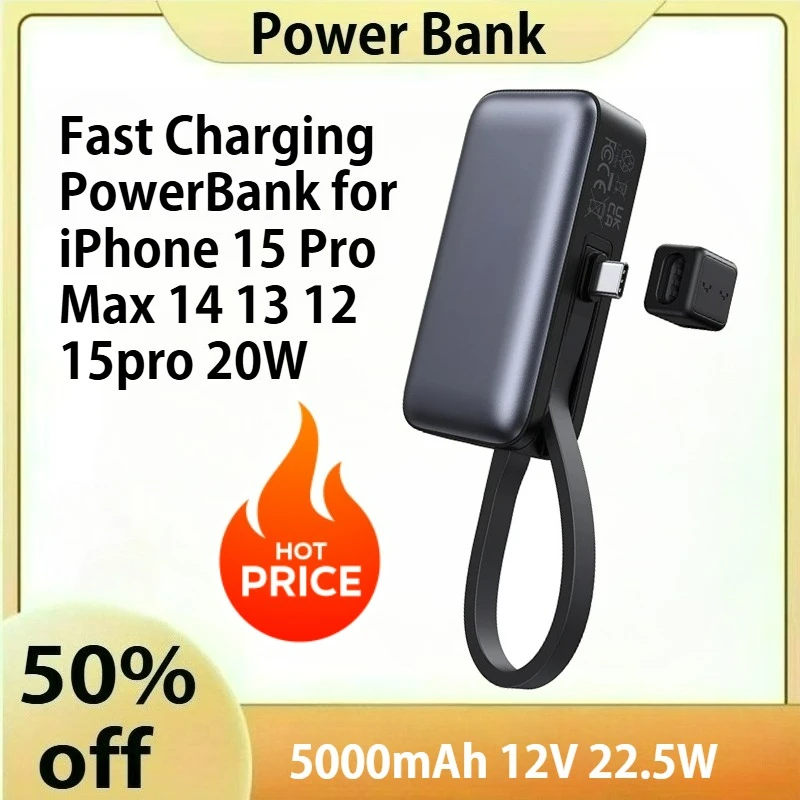 

Type C Port with Stand Power Bank Portable 5000mAh 22.5W Fast Charging PowerBank for iPhone 15 Pro Max 14 13 12 15pro 20W