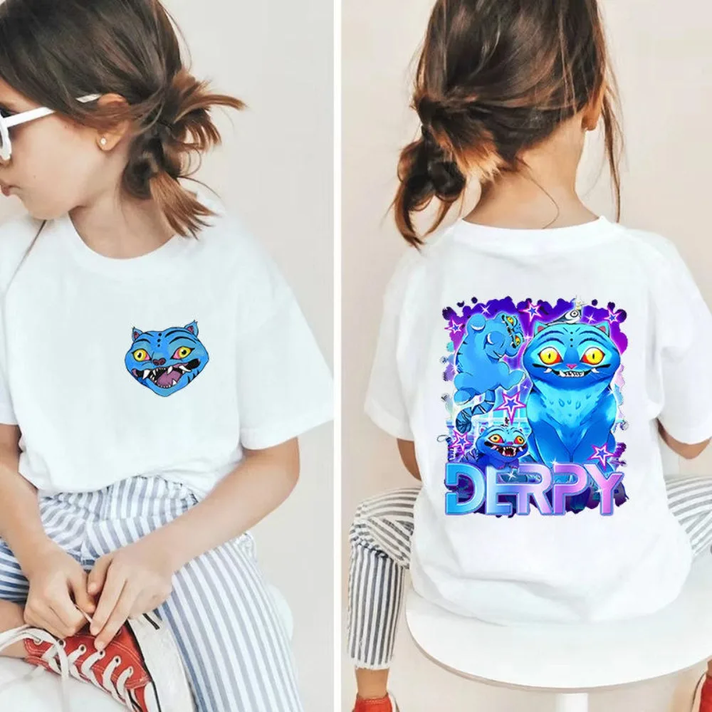 

KPop Demon Hunters Summer Women's and Girl's T-Shirt Anime Short-sleeved Shirt Mochi Printed Tee Loose Y2k Parent-child Outfit