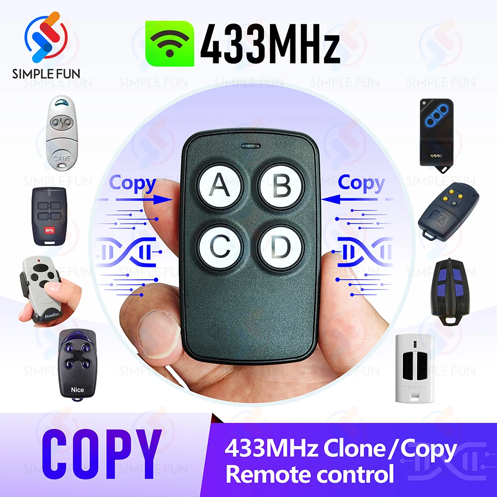 Copy Remote Control 433Mhz 4 Button Clone Transmitter Fixed Learning Code Duplicator for Gadget/Garage Door Doorhan Nice Came