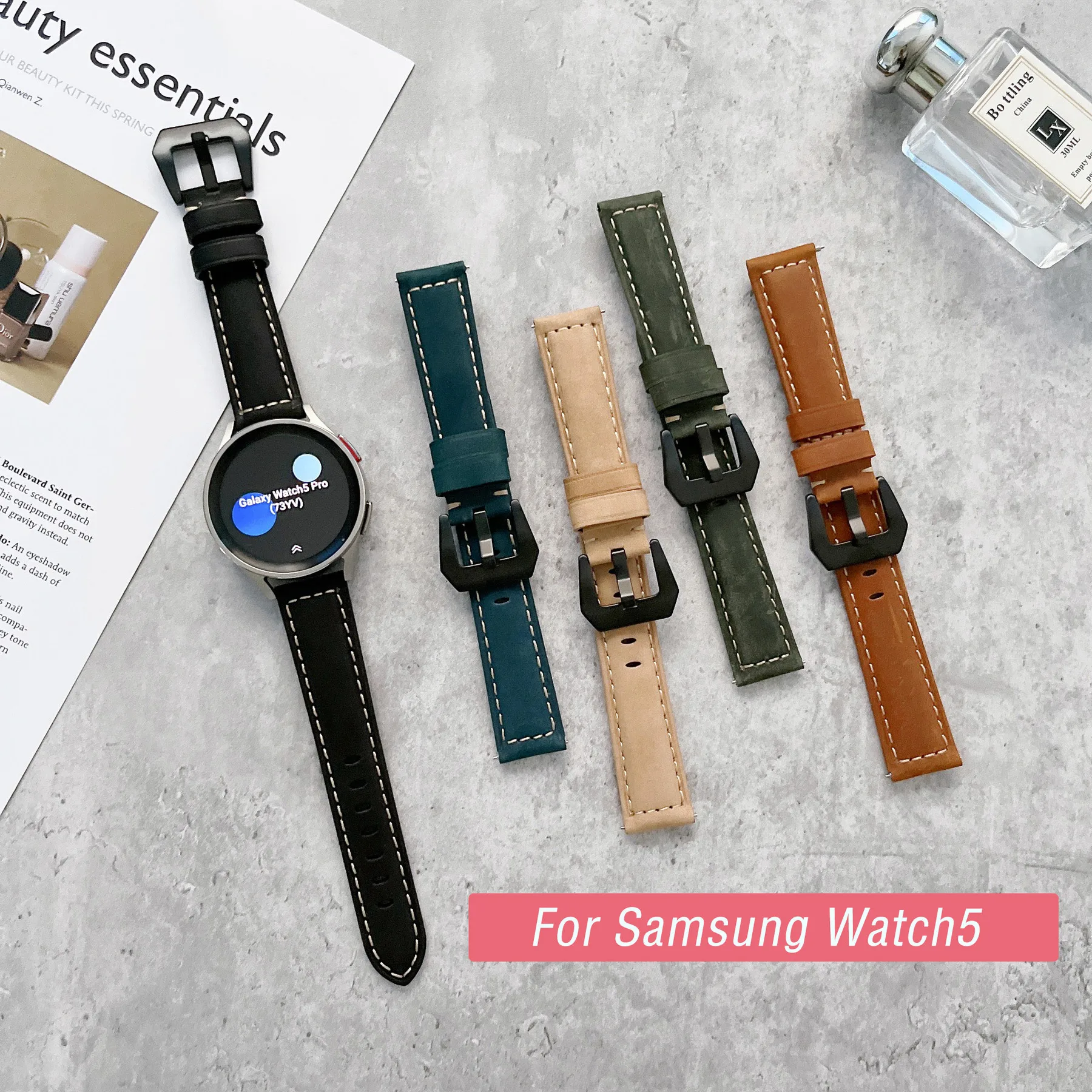 Pulseira de couro fosco para samsung galaxy watch 5 cinta 40mm/44mm e pulseira watch5pro