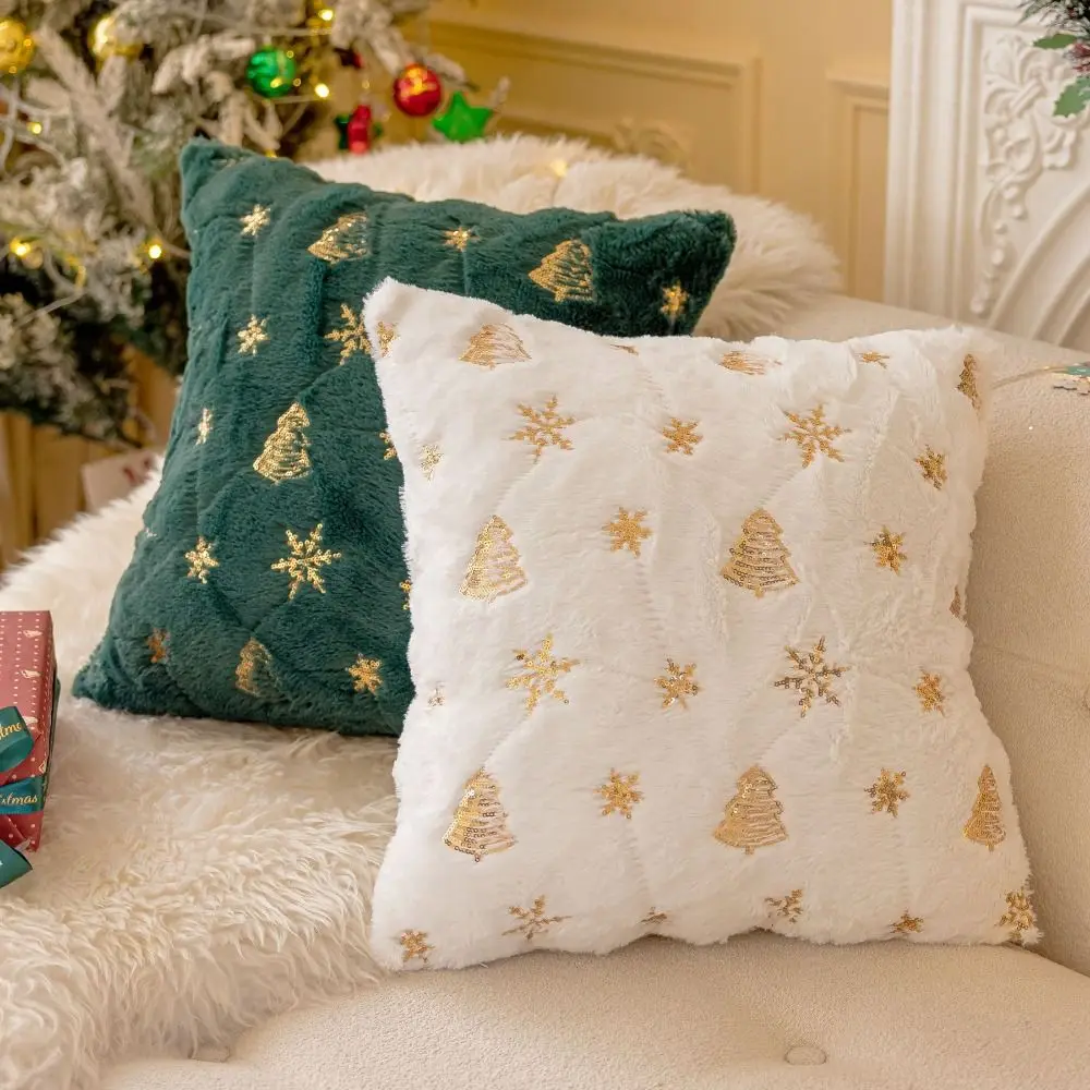 Soft Snowflake Christmas Pillowcase Sequin Christmas Tree Throw Pillowcover INS Style Square Cushion Cover Sofa/Bed