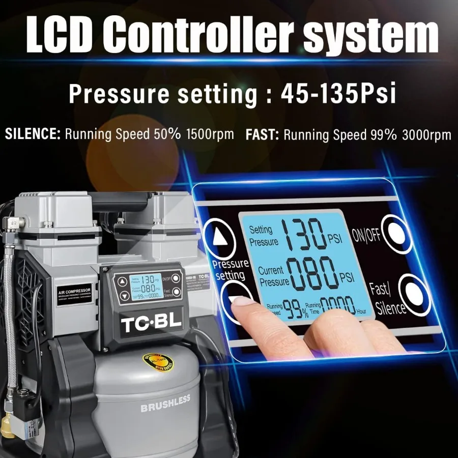 ضاغط هواء 1.3 حصان خالي من الزيت للاستخدام المنزلي والورش: عملية فائقة الهدوء وتصميم خفيف الوزن مع خزان ألومنيوم سعة 2.6 جالون