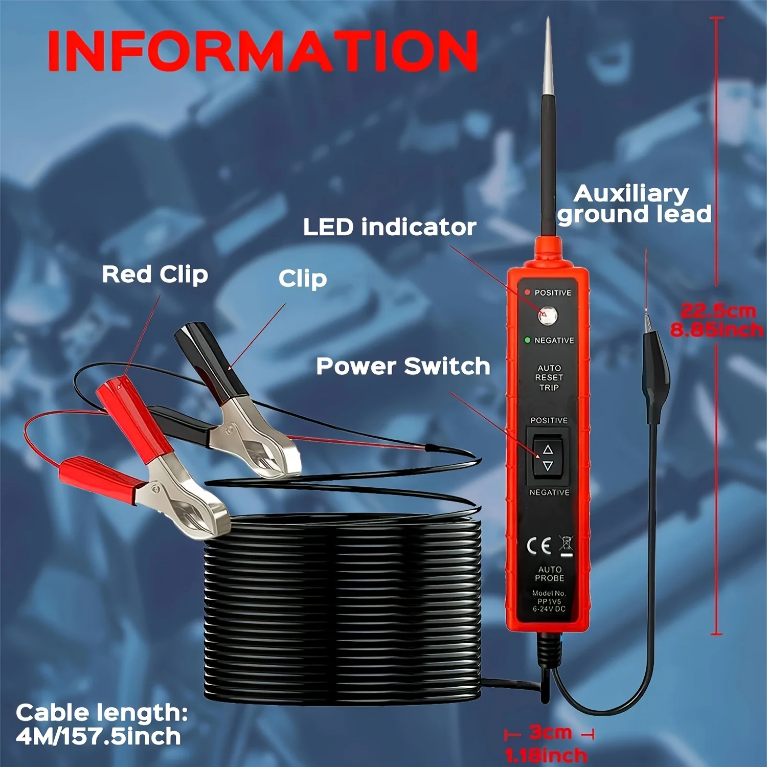

Digital Automotive Electrical Tester, 6-24V Car Power Circuit Probe, Multifunctional Electrical System Diagnosis Tool
