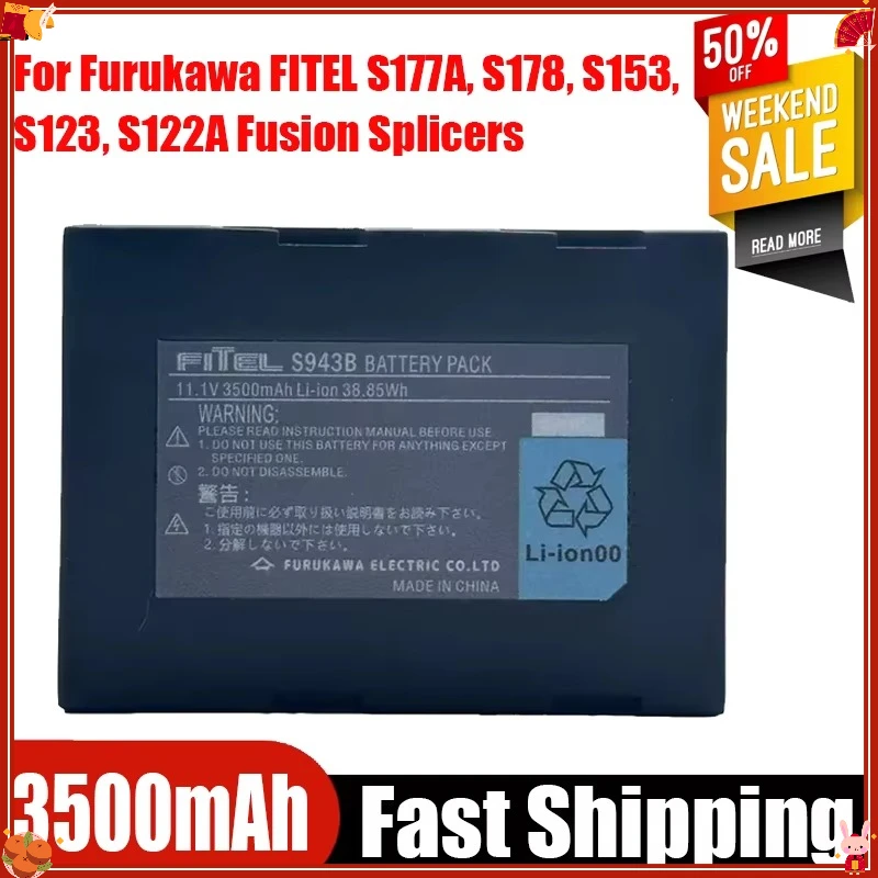 High-Quality 11.1V 3500mAh Battery S943B Compatible for Furukawa FITEL S177A, S178, S153, S123, S122A Fusion Splicers
