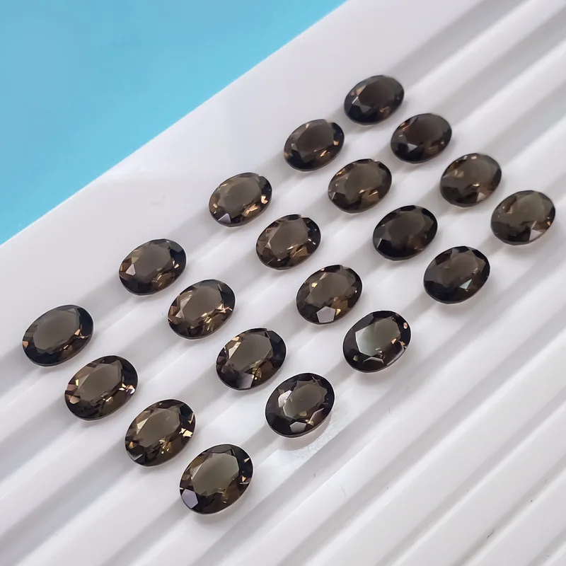 Wholesale 10pcs Natural Smoky Quartz 3x5mm 4x6mm 6x8mm 7x9mm Oval Cutting Semi-Precious Gemstone Cabochon Ring Face For Jewelry