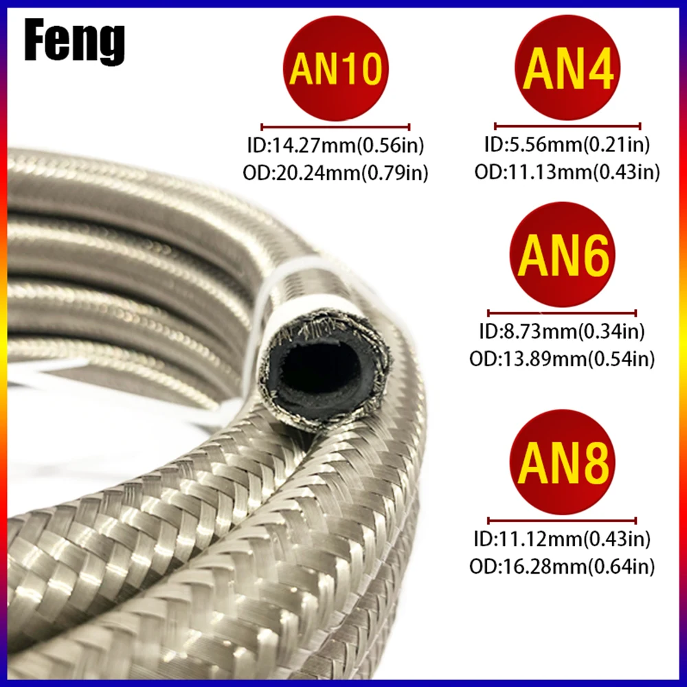 1M-5M AN4 AN6 AN8 AN10  Universal Car Fuel Hose Oil Gas Cooler Hose Line Pipe Tube Stainless Steel Braided Inside CPE Rubber