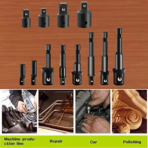 12 Chiếc Máy Khoan Ổ Cắm Adapter Và Giảm Tốc Bộ Mở Rộng Bộ Chuyển Máy Khoan Vào Tốc Độ Cao Hạt Driver 1/4 ", 3/8" Và 1/2 "Ổ