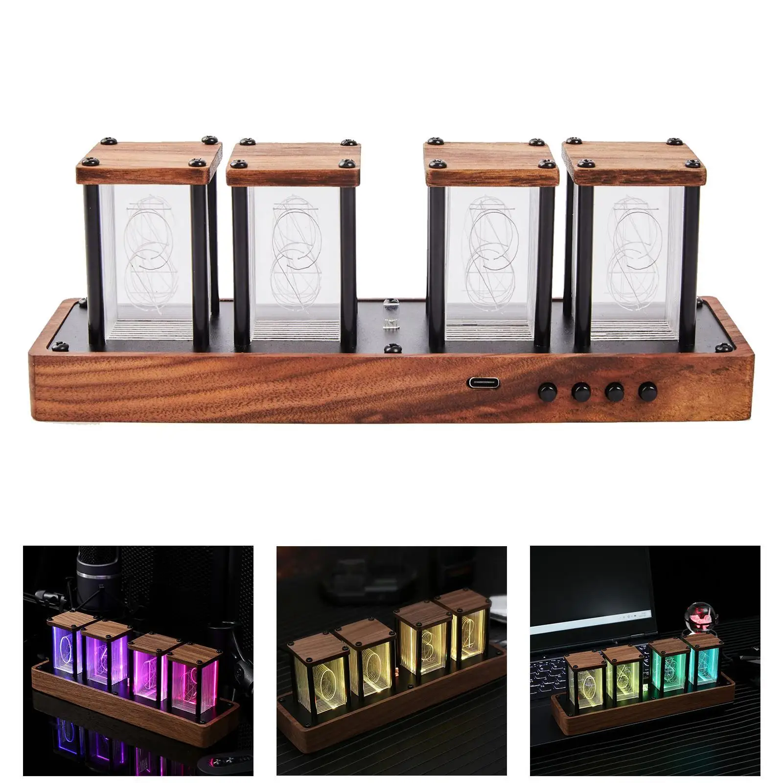 Nixie Tube Clock Colorful LED Digital table Clock USB Powered Alarm Clock Large Display Clock for Bedroom desk decoration