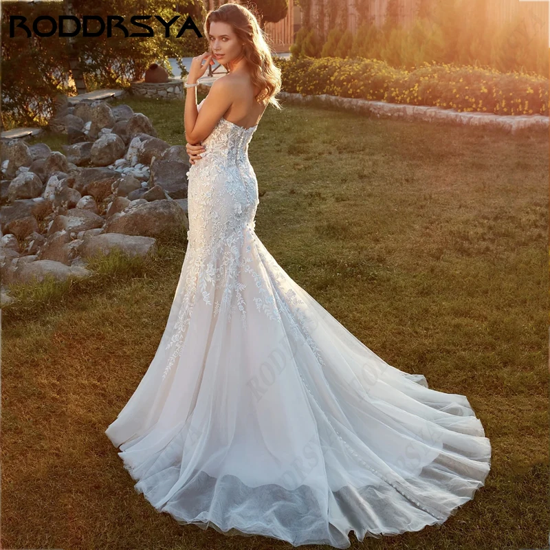 RODDRSYA Sweetheart Mermaid Wedding Dress For Women Romantic Tulle Vestido De Noiva Sereia Sleeveless Backless Bridal Party Gown