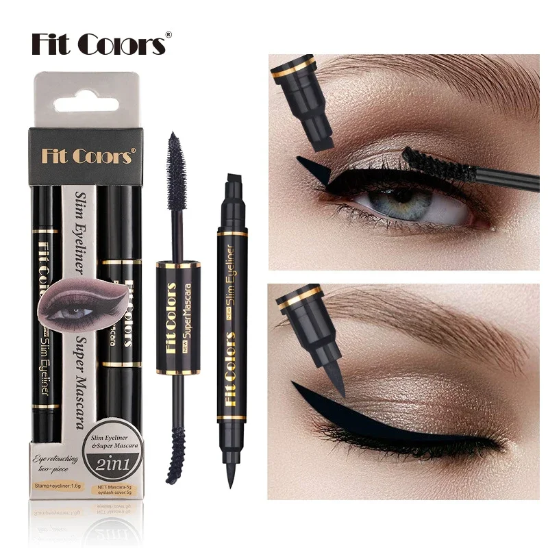 Delineador de ojos líquido con sello 2 en 1, juego de rímel negro, resistente al agua, doble punta, esquina de ojos, sello de ala, lápiz delineador, maquillaje, cosméticos para mujer