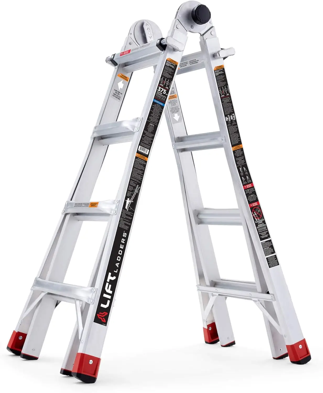 18 Foot Reach Adjustable 5 In 1 Multi Position Lightweight Aluminum Hinge Step Ladder With Armored J Locks And 375 Pound