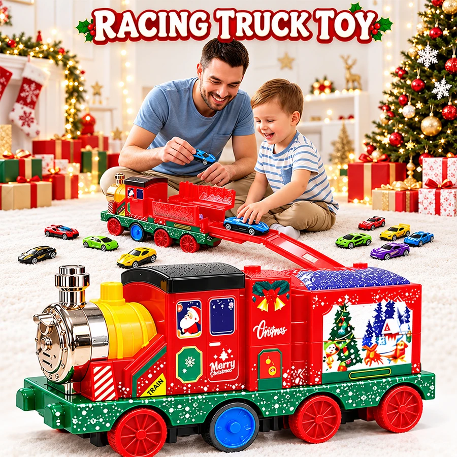 Kids' Christmas Buddy Track Train, a 2-in-1 toy with a little race car that can be launched, interactive game holiday gift