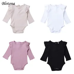 Blotona Newborn Infant Baby Boy Girls Romper Long Sleeve Solid Cotton Jumpsuit Playsuit Soft Clothes Outfits, 0-24Months