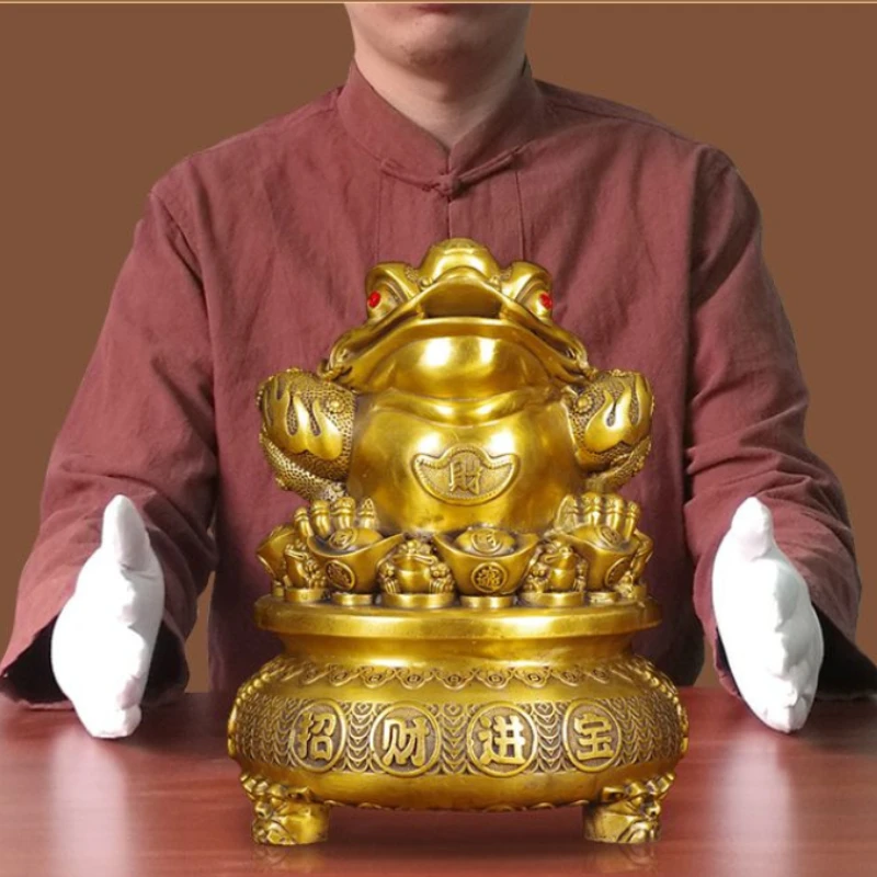 Fengshui Pure Copper Golden Toad Ornament Attracts Wealth and Treasures Treasure Bowl Home Decoration Store Opening Gifts