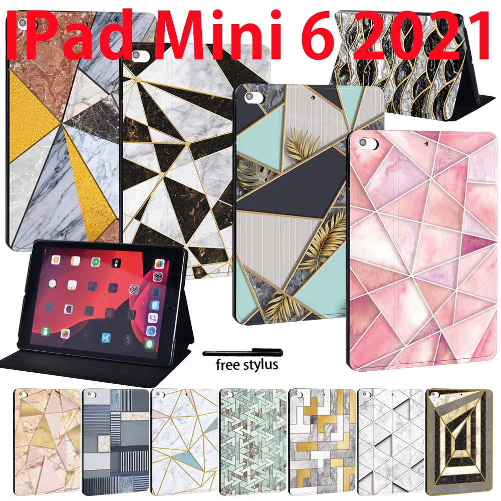 

Case for IPad Mini 6th Generation 8.3 Inch Geometric Pattern Leather Folding Case for IPad Mini 6 Cover 2021 Stand Cover Case