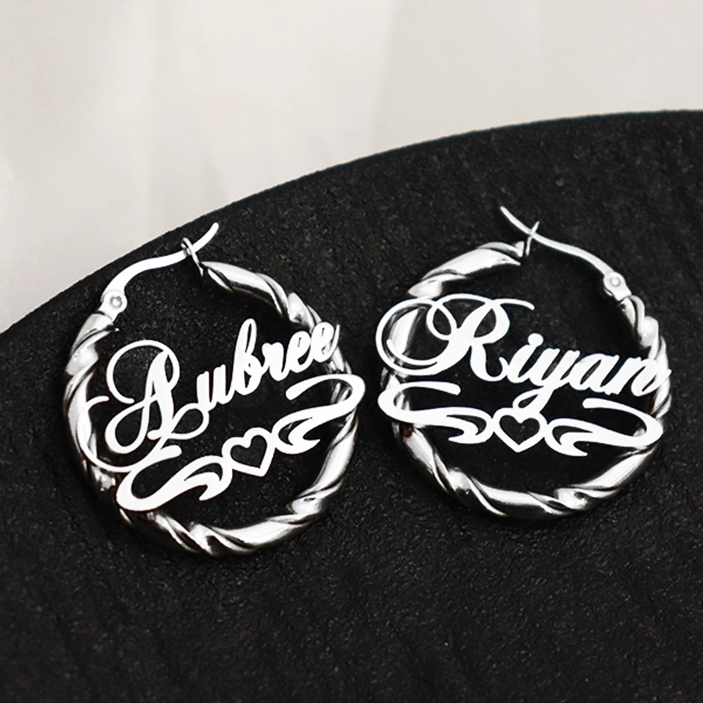 Custom Name Braided Earrings Stainless Steel Personalized Nameplate Earrings For Women Twisted Wire Cricle High Quality Jewelry