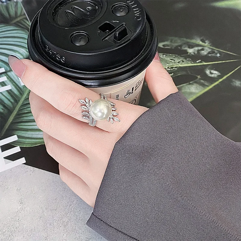 2023 New Jewelry S925 Silver Plated 18K Gold Baroque Pearl Temperament Diamond Ring Women's 12mm Ring