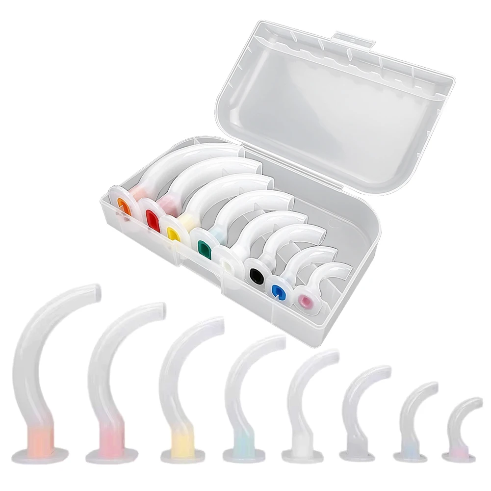 8PCS Disposable Medical Anesthesia Oral Airway Tube Oropharyngeal Gas Guide Throat Pipe with Case for CPR First Aid Respiration