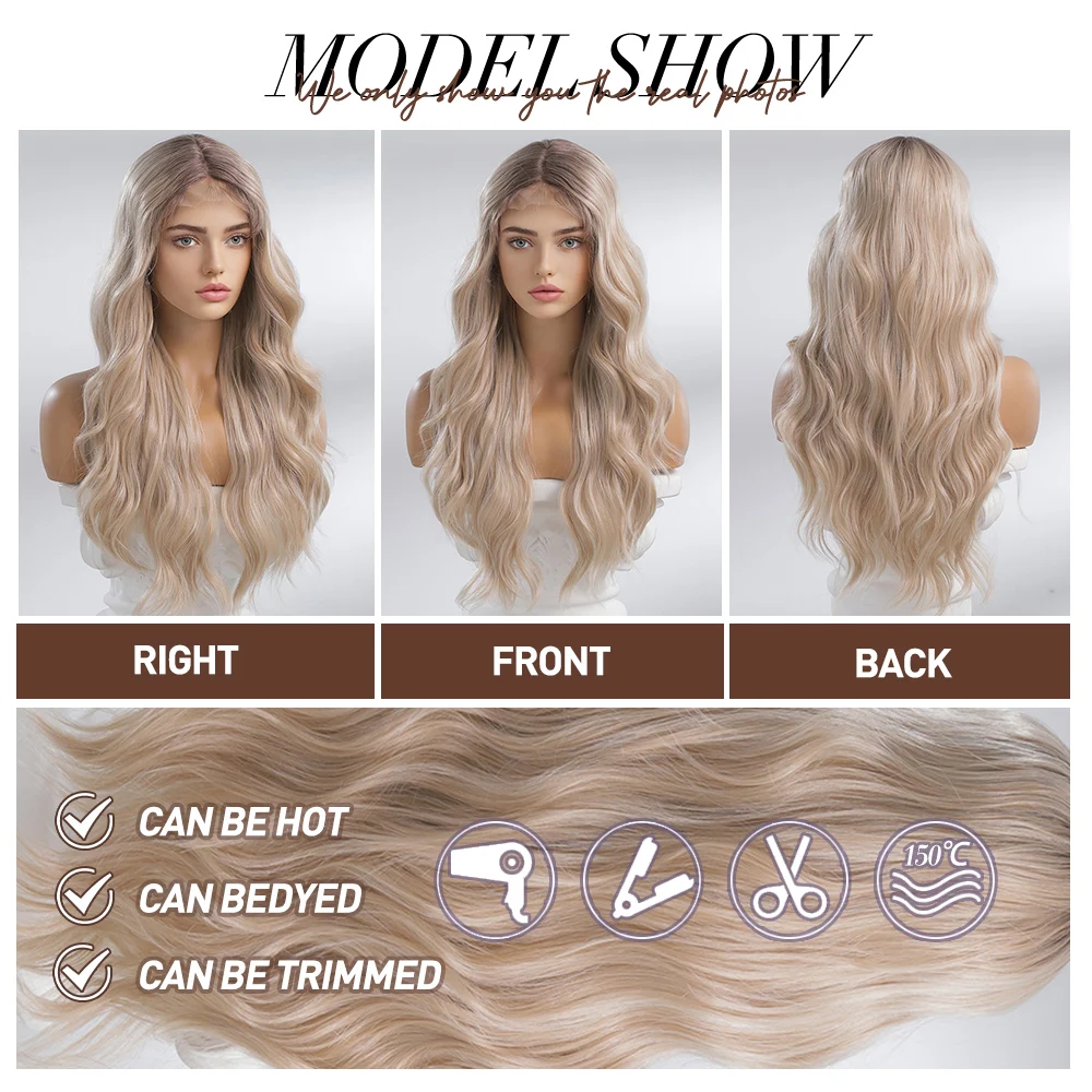 oneNonly Synthetic Lace Front Wig Long Wave Ombre Blonde White Wigs for Women Daily Natural Hair Resistant Fiber