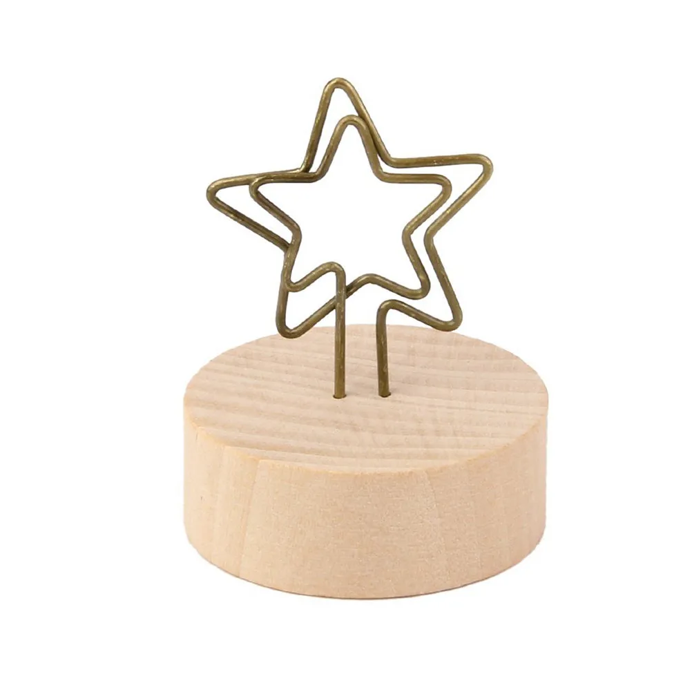 Wooden Base Memo Clip Star Photo Holder Metal Ball Base Desktop Note Clip Wire Office Home Space Saving Document Organizer