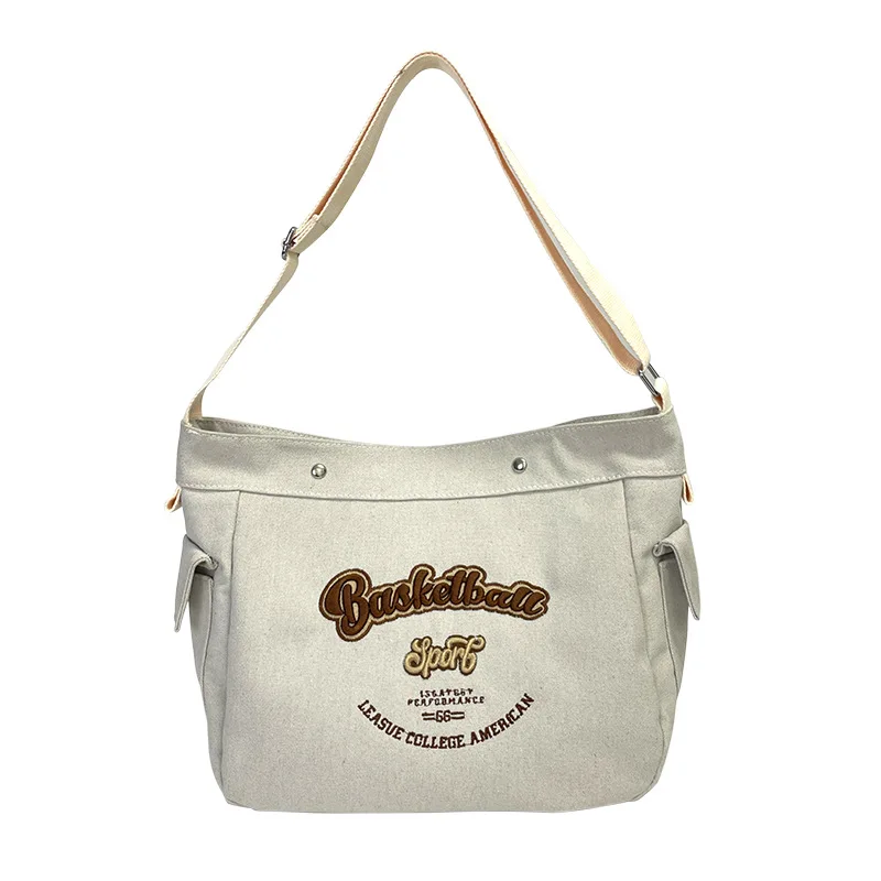 2025 Nuova borsa a tracolla in stile coreano: borsa in tela con stampa di lettere, spaziosa e leggera, perfetta per la scuola, il lavoro e lo shopping