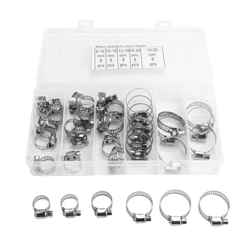 40PCS Hose Clamp Set 1/4 