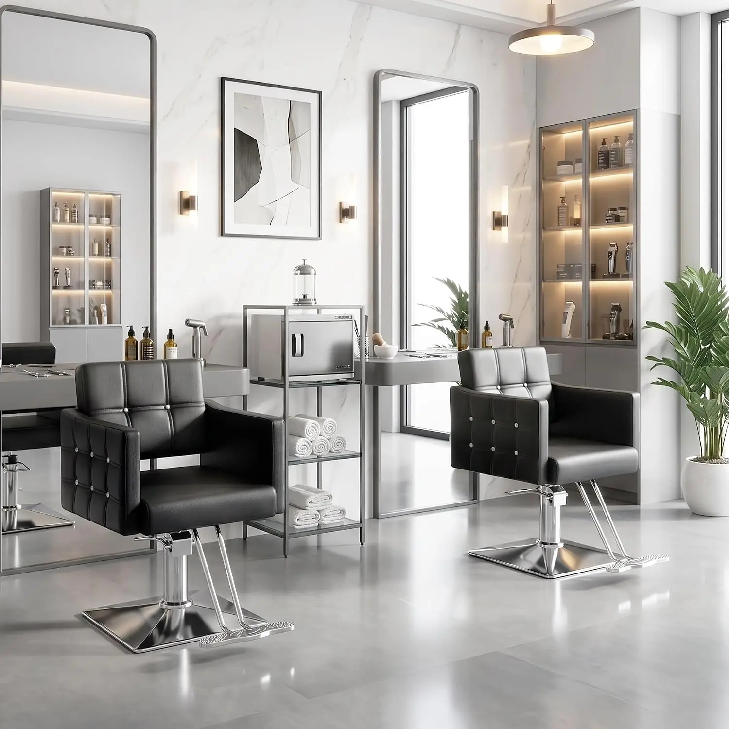 Black Salon Chair, Widened Base, 360° Swivel, Thickened Cushion, Beauty Shampoo Equipment for Barbershop, Customized