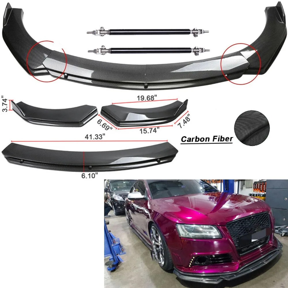 

For Audi A3 A4 A5 A6 Front Bumper Lip Splitter Spoiler Carbon Fiber-Strut Rods United States