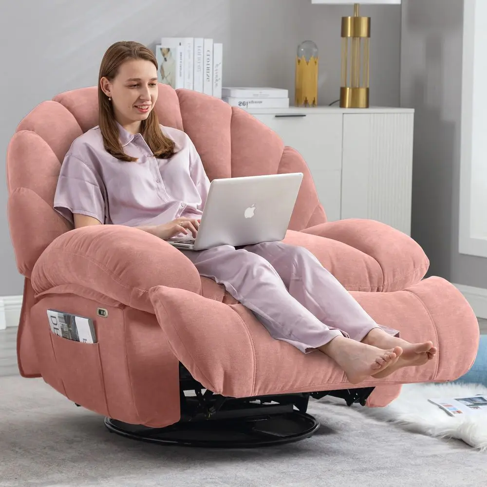

Recliner Chair Swivel, Comfortable Soft Fabric Shell Shape with Storage 360 Swivel Electric Big Tall Single Reclining Sofa for
