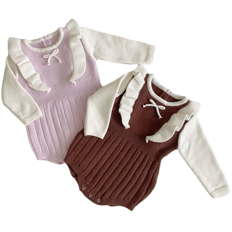 

Baby Girls Knitting Romper 2023 Autumn Red Girl Clothes Newborn Baby Girl Clothes Fashion Knitted Romper Overalls Autumn Sweater