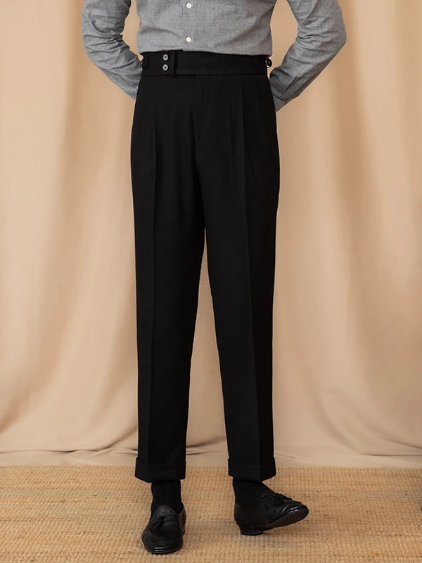 

Casual Neapolitan Men's Trousers High Waist Straight Leg Suit Pants Adjustable Bule Busin Gentleman Long Pants Autumn Sp...