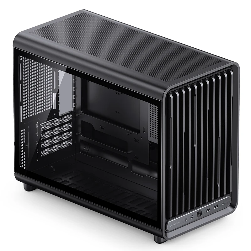 JONSBO D33 화이트/블랙 M-ATX 데스크탑 컴퓨터 케이스 (투명 측면 자석 그릴 패널, 후면 플러그 마더보드 디자인)