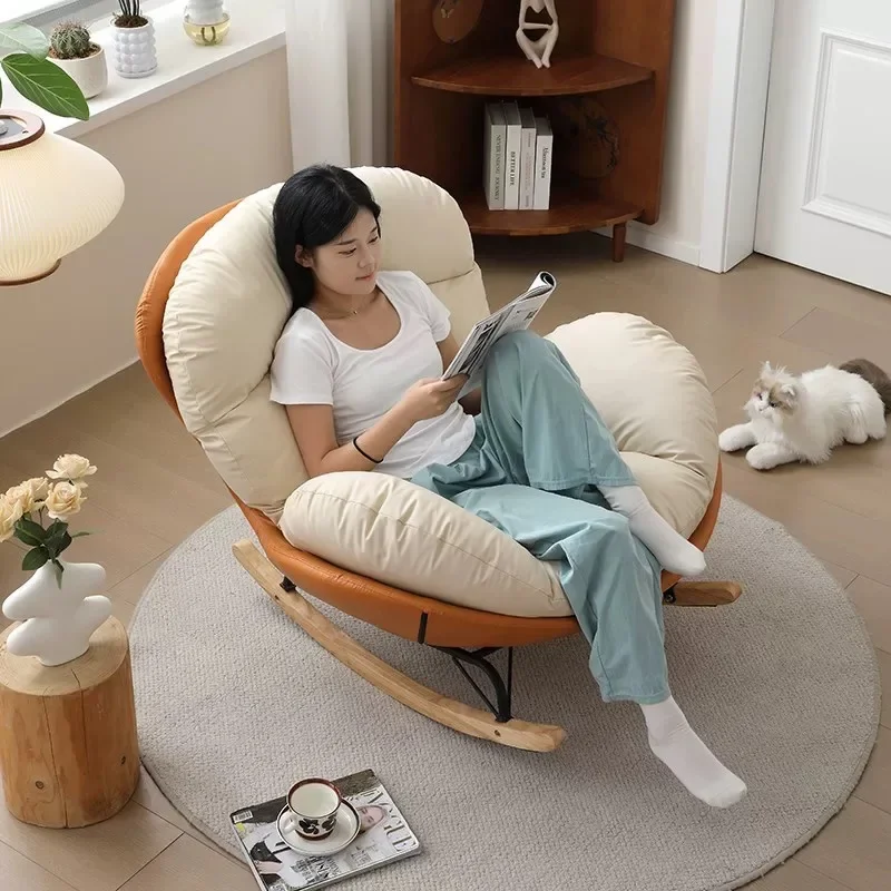 Modern Luxury Living Room Chairs Egg Rocking Recliner Chair Lounge Sofa Single Lazy Magical Metal Frame Adult Bedroom Furniture