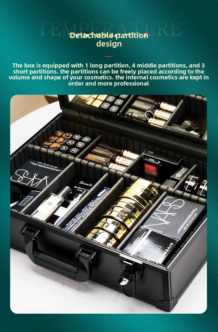 LX portable cosmetic case with lamp, dimmable multi-layer makeup with mirror