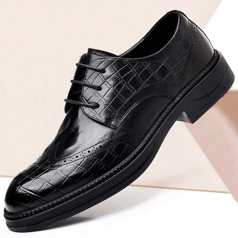 British Style Mens Oxford Shoes Thick Sole Casual Versatile Leather Shoes Classic Comfortable Lace Up Men Non Slip Leather Shoes