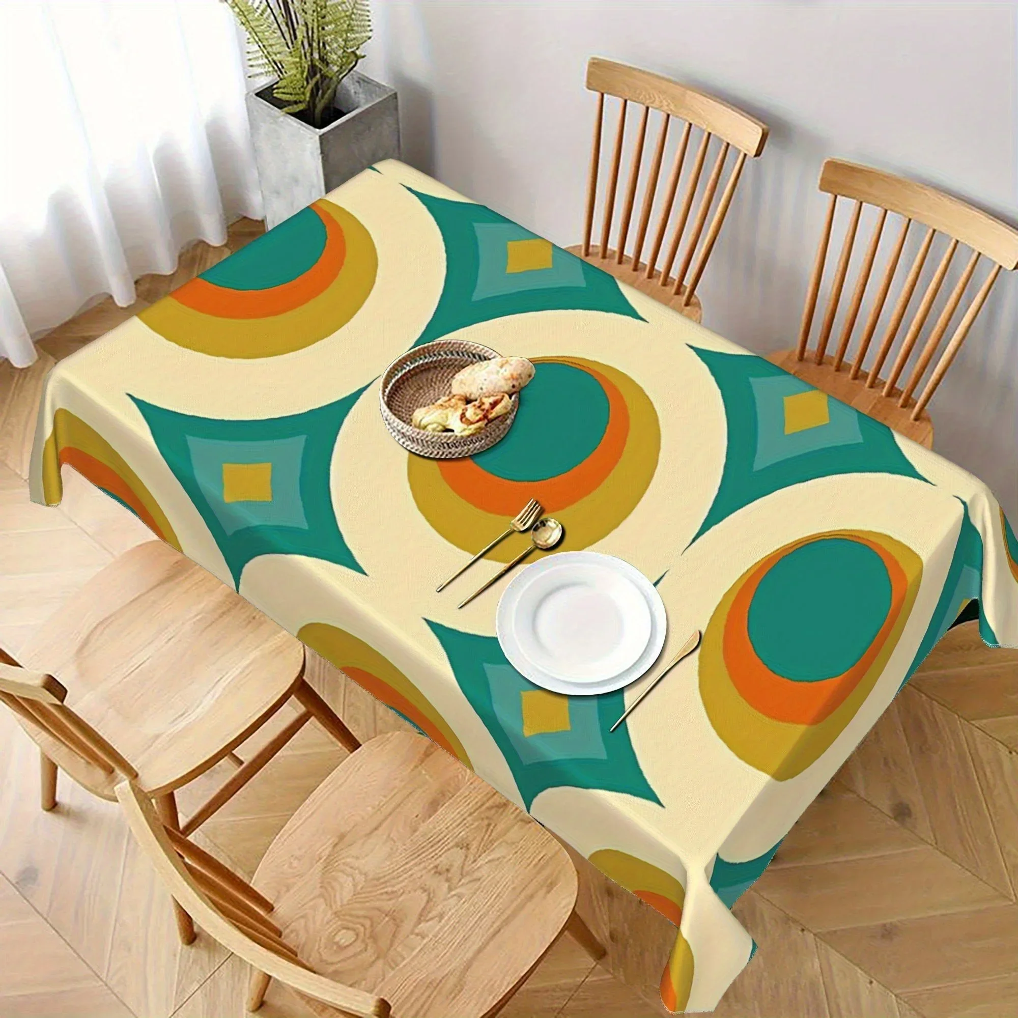 One piece of retro geometric style! Colorful pattern tablecloth, bringing back the old days to the dining table.zyc
