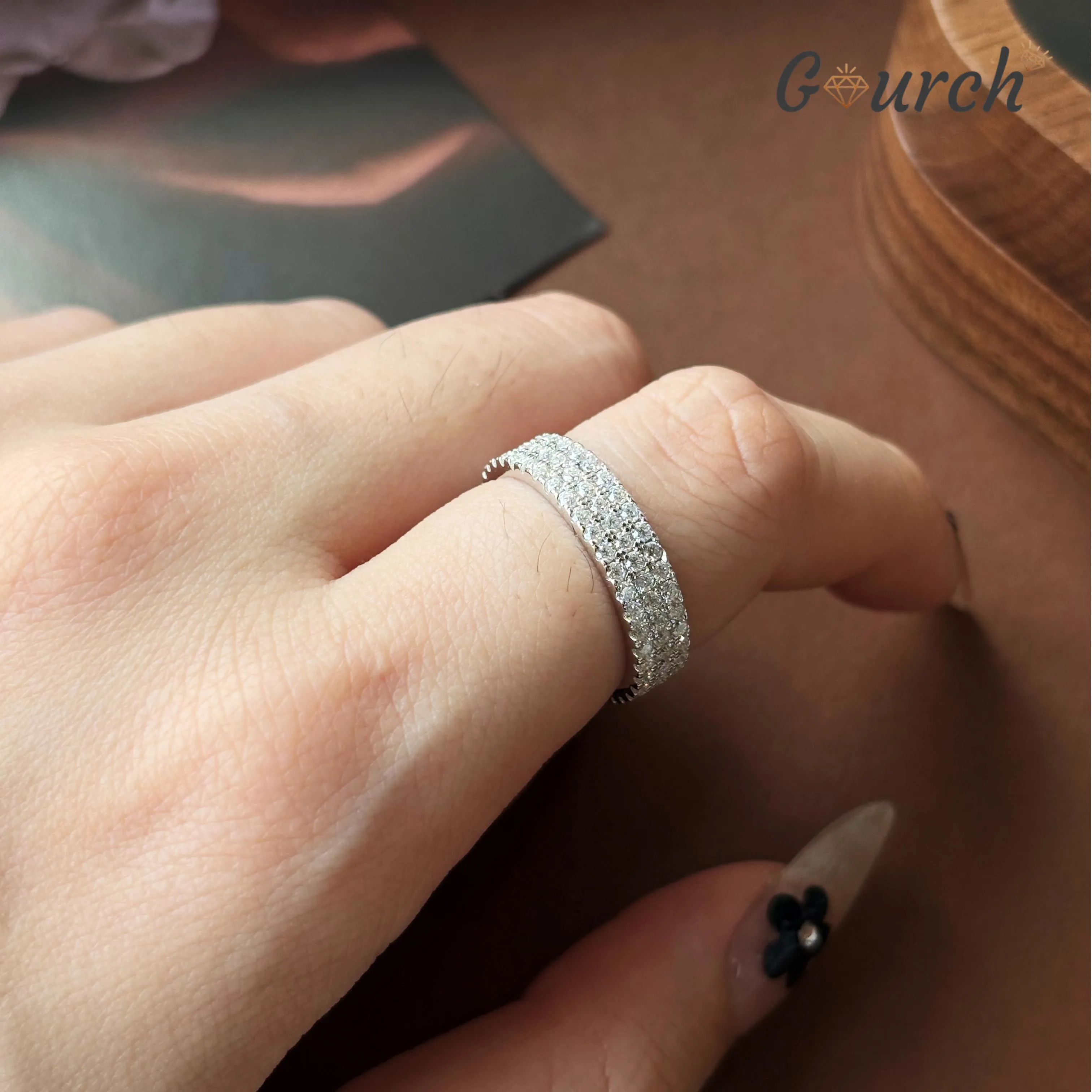 Gourch 1.5mm D Color VVS1 S925 Sterling Silver Moissanite Ring Elegant Shinning Wedding Anniversary Engagement Gift for Women
