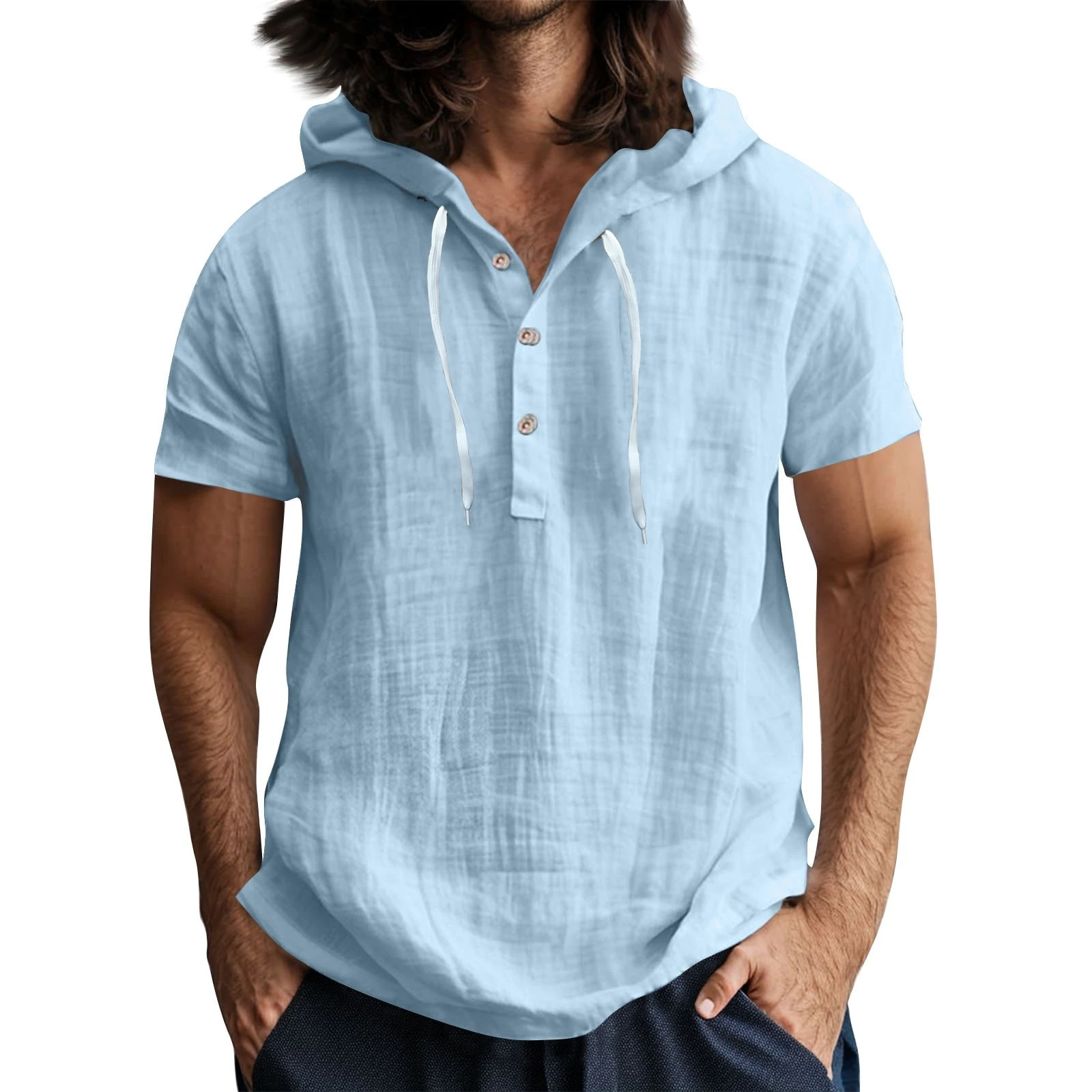 

Мужские рубашки из хлопка и льна, весенне-летняя мода, однотонные повседневные футболки с короткими рукавами, праздничная пляжная свободная толстовка