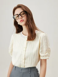 FSLE French Style  Round Neck Commuter Versatile Shirt For Women 2024 Summer New Design Lyocell Soft Tops 24FS12413