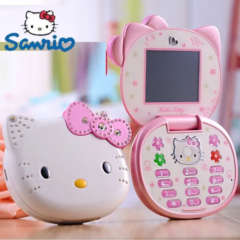 

New Anime Kawaii Sanrioed Hello Kitty Flip Phone Cartoon Cute Taiml Mini Phone Gifts Toys For Birthday Xmas Gift