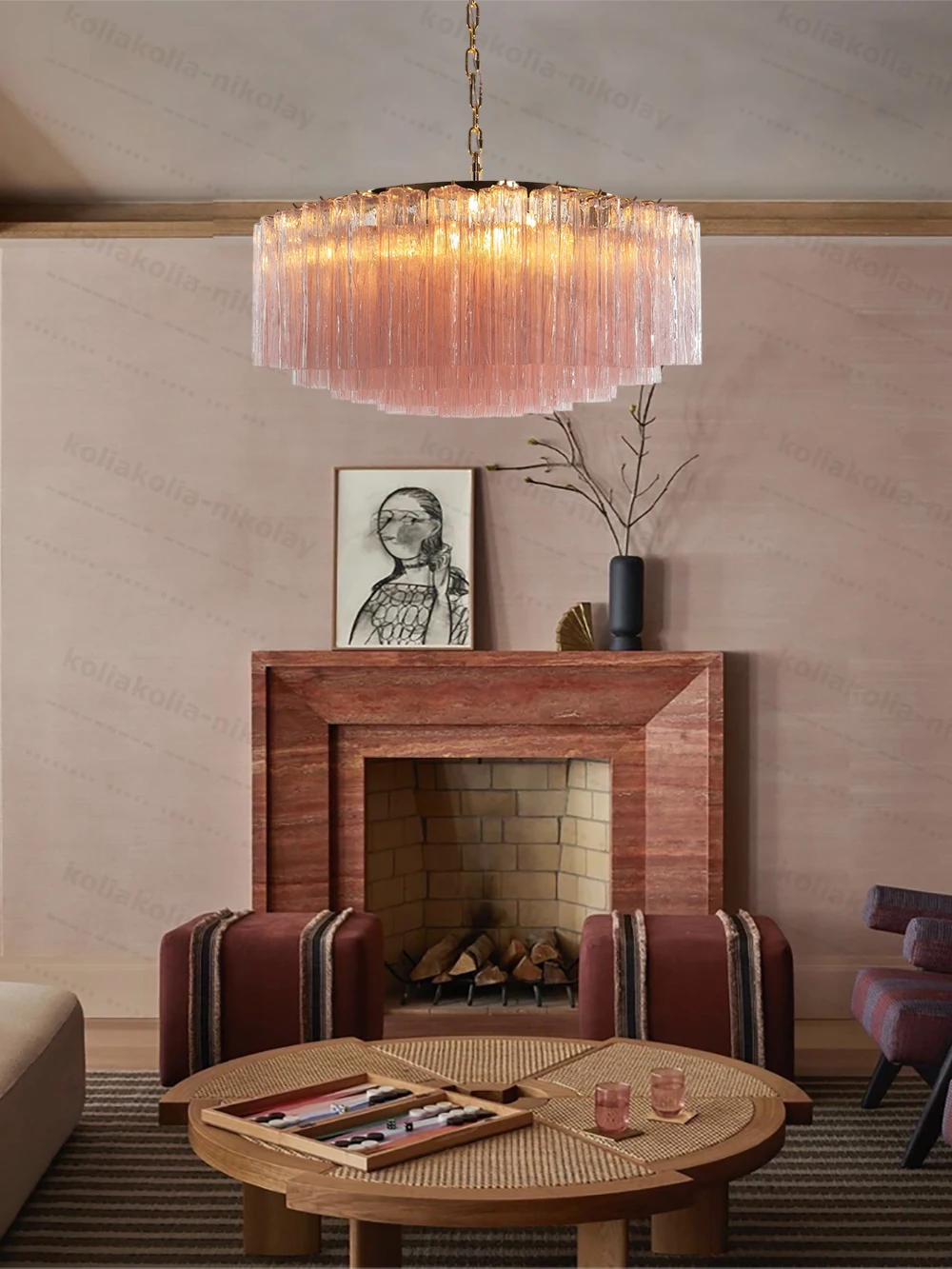 French Glass Collection Round 50-100cm Dimmable LED Chandelier Hanging Lamps Lustre Suspension