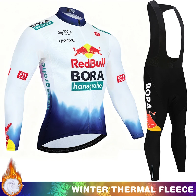 ملابس ركوب الدراجات للرجال الشتاء الأحمر الثور الحراري الصوف مريلة ملابس للرجال جيرسي البلوز طويلة الأكمام الرجعية دراجة مجموعات 2026 مجموعة