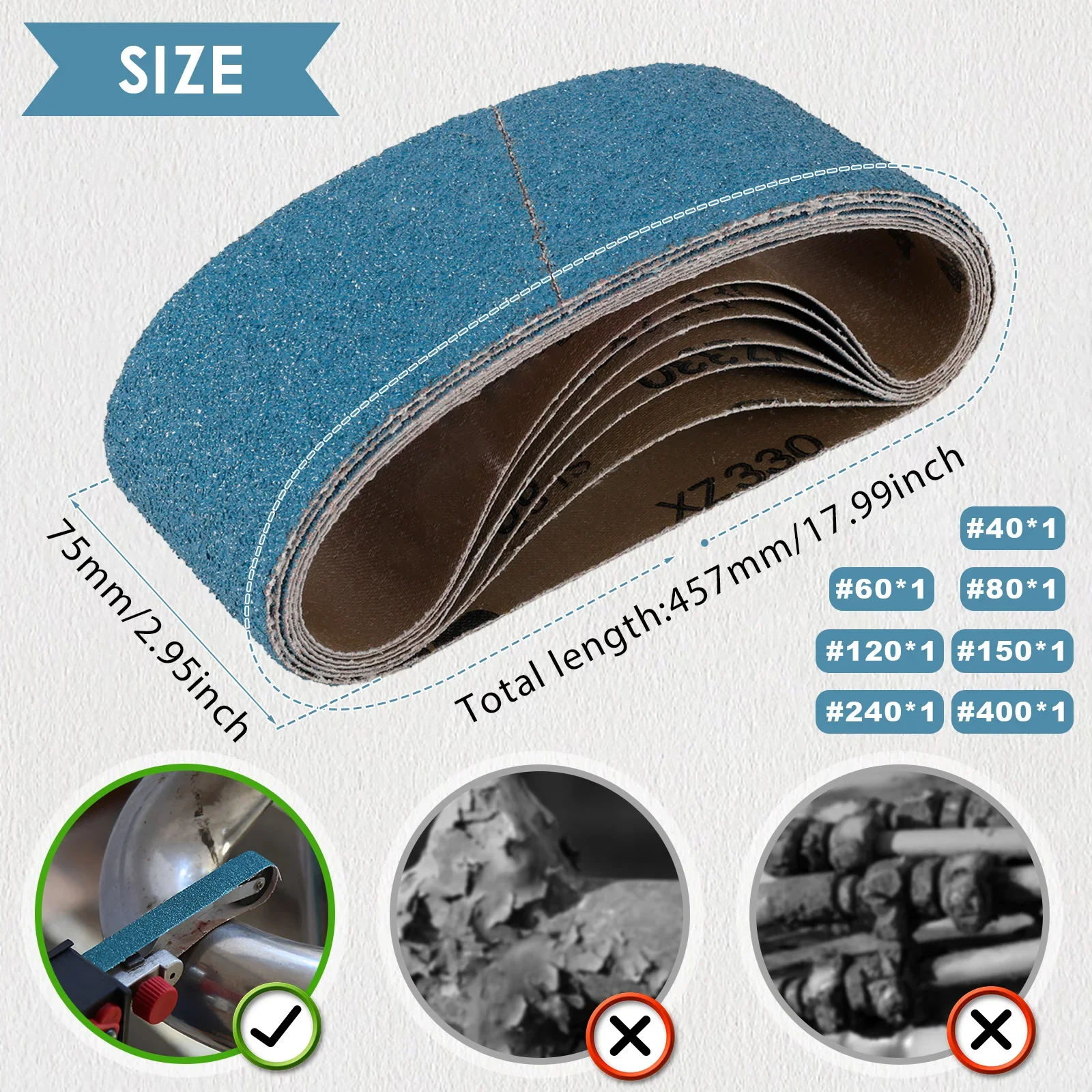 3x18 Inch Sanding Belts Belt Sander Zirconia Belt Sander Paper for Wood, Metal, Stainless Steel 40/60/80/120/150/240/400 Grits