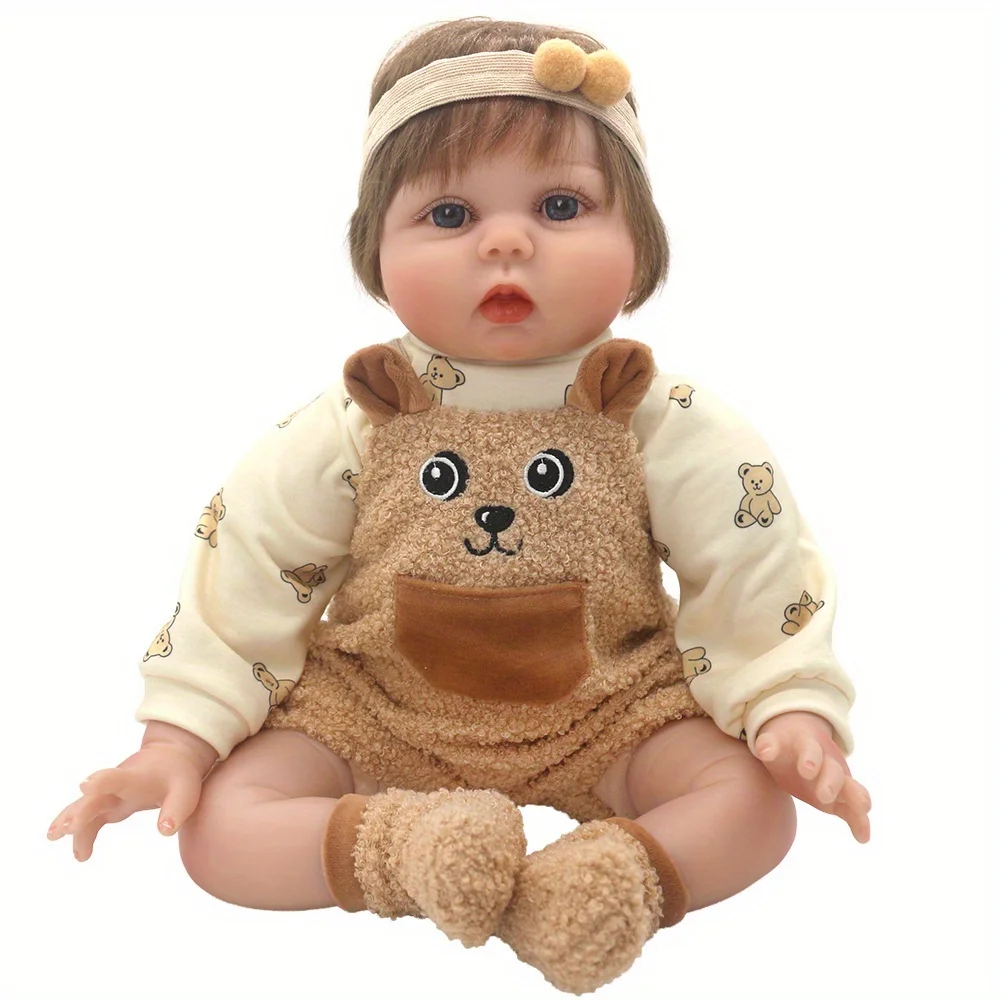 1 set of brown bear suspender pants suit doll clothes for 22-inch (55CM) NPK silicone dolls. Suitable for NPK silicone dolls