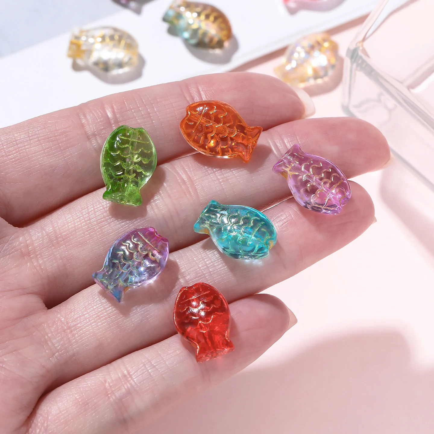 Picture 7: 10Pcs Colored Transparent Glass Small Fish Loose Beads, for Earrings Bracelet Mobile Phone Chains DIY Jewelry Making Accessories
