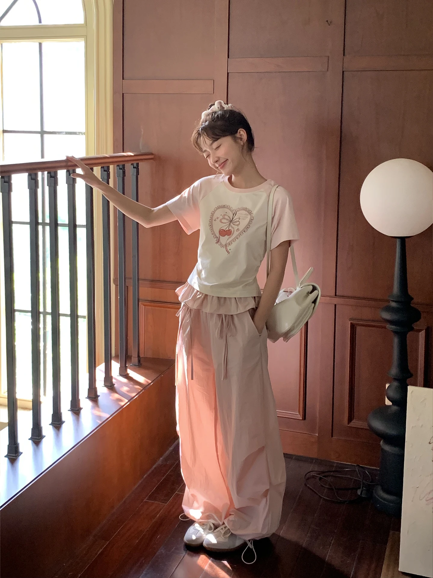 

Розовые рабочие брюки с завязками, повседневные свободные женские джинсы прямого кроя из смесового хлопка, удобные, дышащие, летние, модные