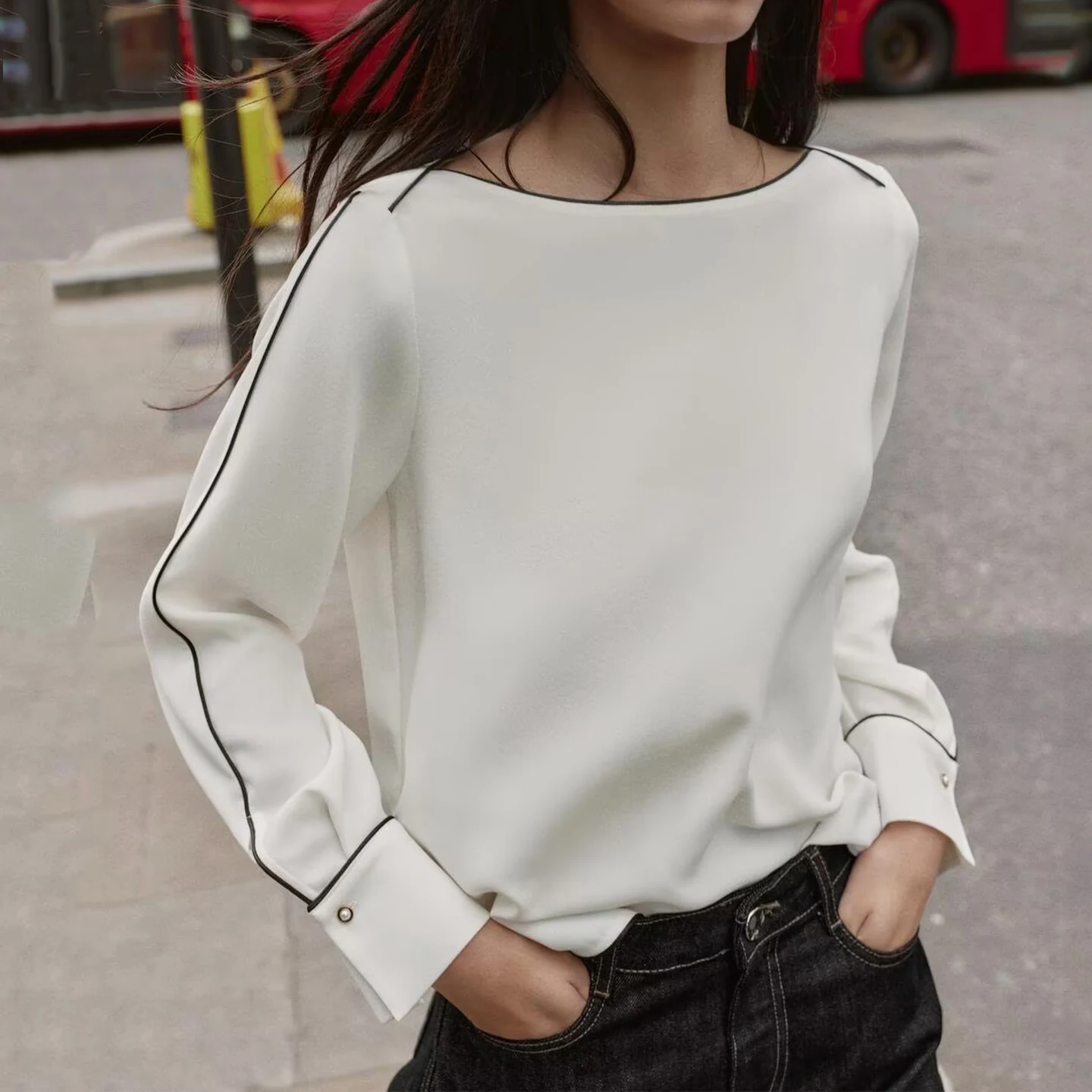 Z Dames Faion Casual irt 2025, nieuwe Sle Color Blo Design Long Sve round Ne Regular Fit herfstseizoen