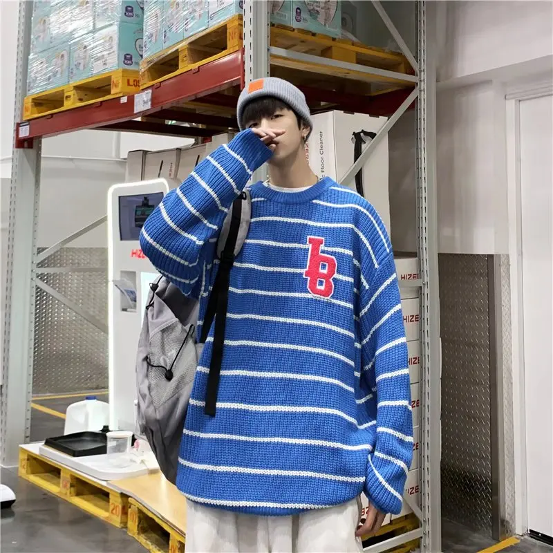 عارضة الأزياء العصرية الرجال الشتاء Crewneck سترة البلوز طويلة الأكمام الشباب شعبية بسيطة فضفاضة