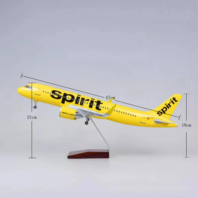 A320 NEO Spirit Airlines 47CM 1/80 Diecast Airplanes A320NEO Miniature Plane W Light & Wheel Landing Gear Collection Plane